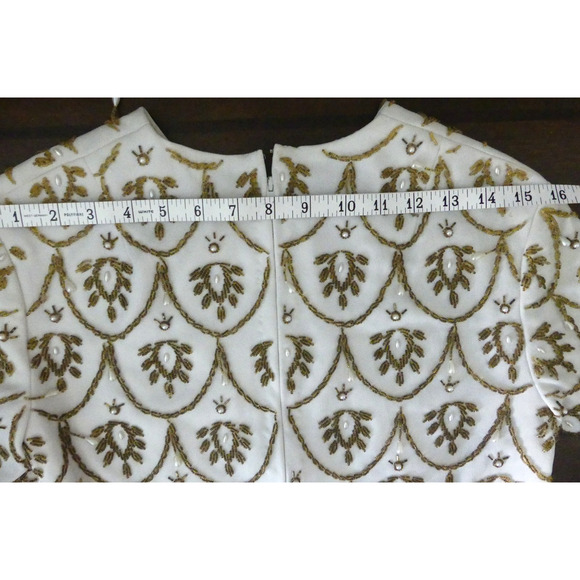 Vtg Macy's 60s Ivory Gold Beaded Top 10 Pearl Drop Tassel Deco Hong Kong - Picture 11 of 13